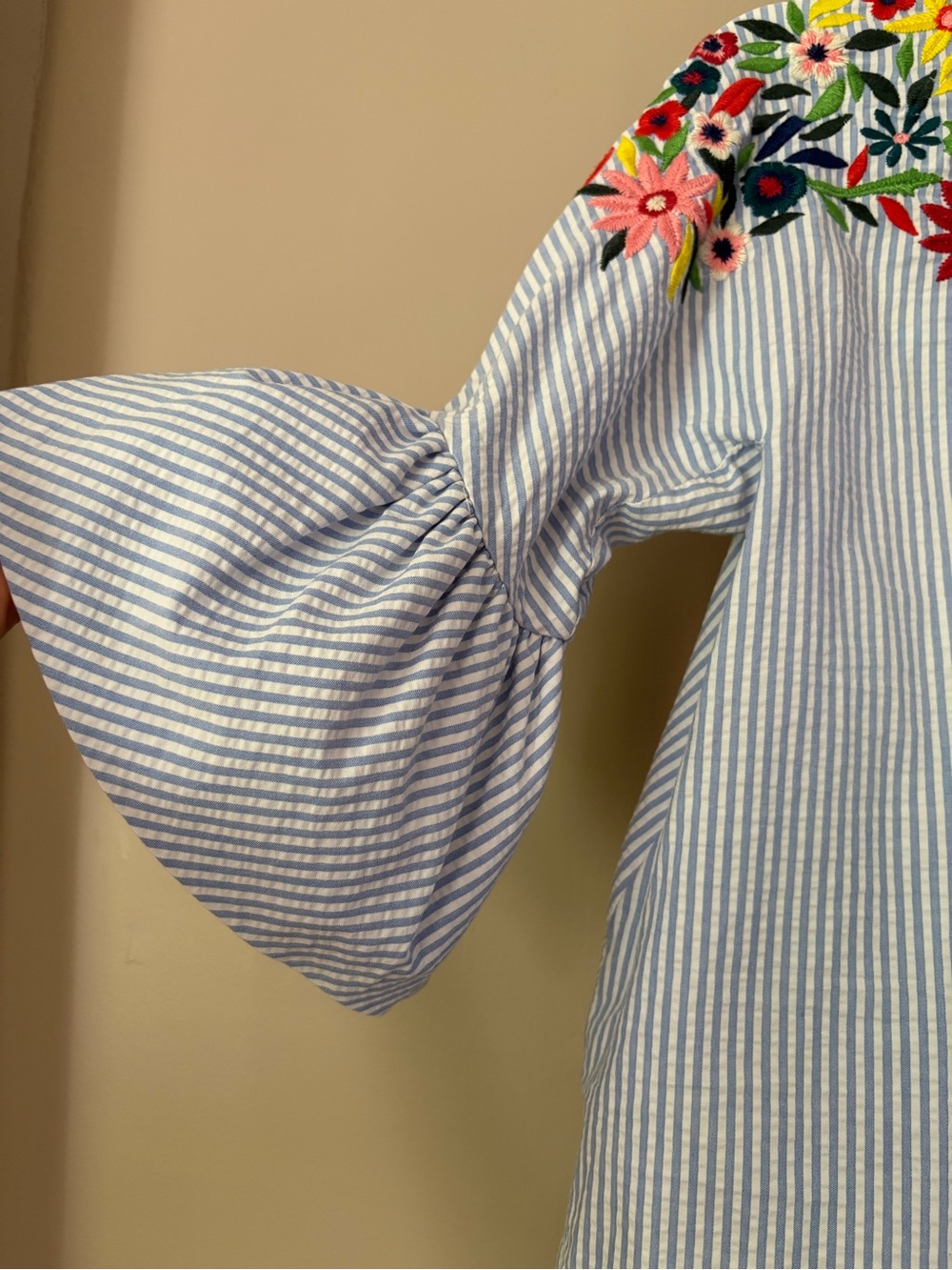 Zara Blue and White Striped embroidered jacket - Picture 5 of 13